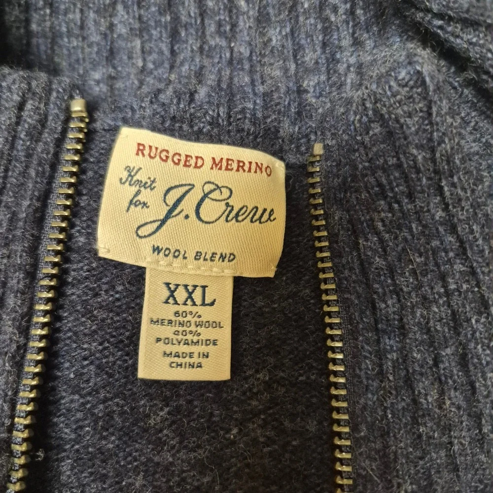 J.Crew Mens Rugged Merino Wool Blend Quarter Zip Sweater Navy Blue XXL